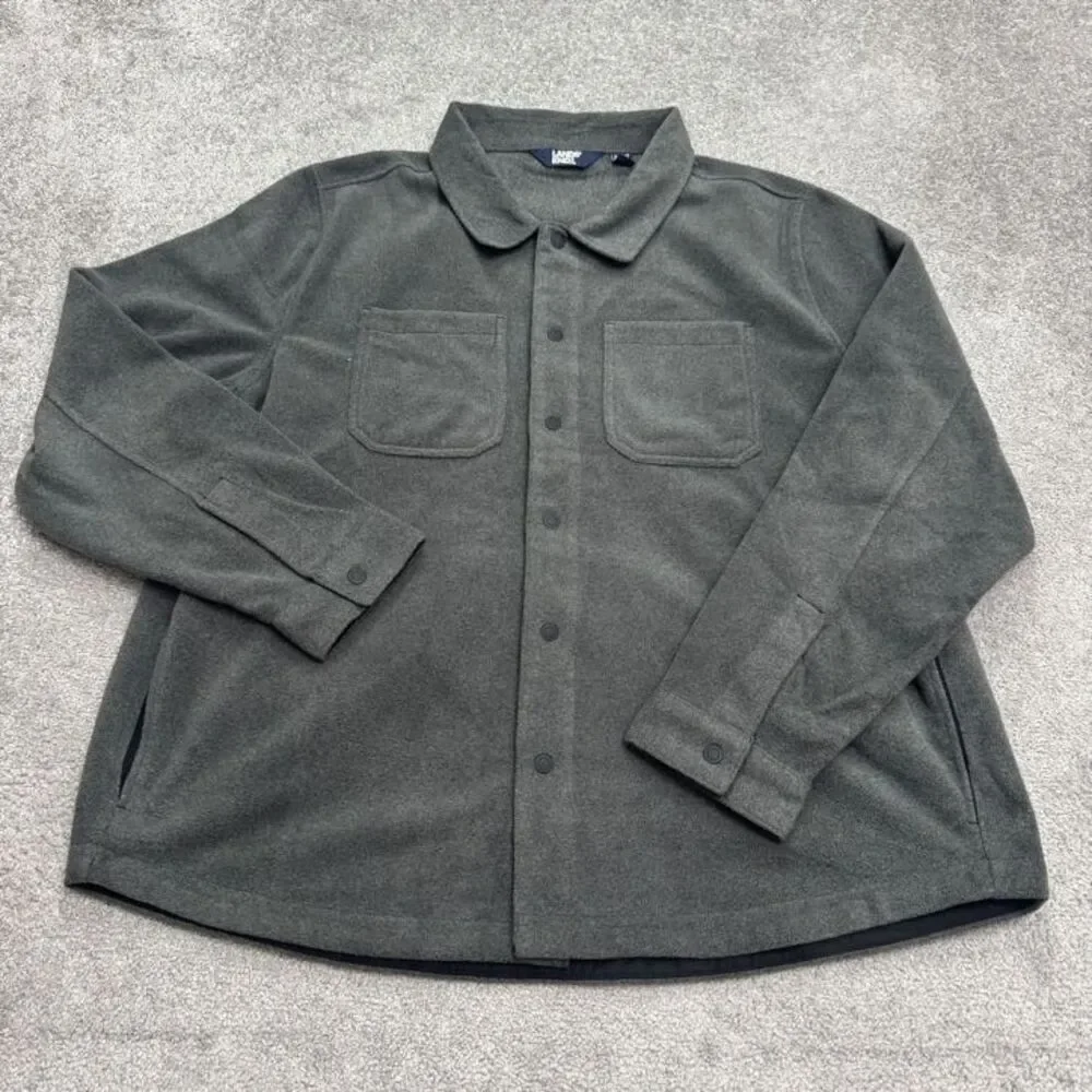 Lands' End Button Down Fleece Shirt Shacket Mens XXL Tall Gray Pockets Outdoor
